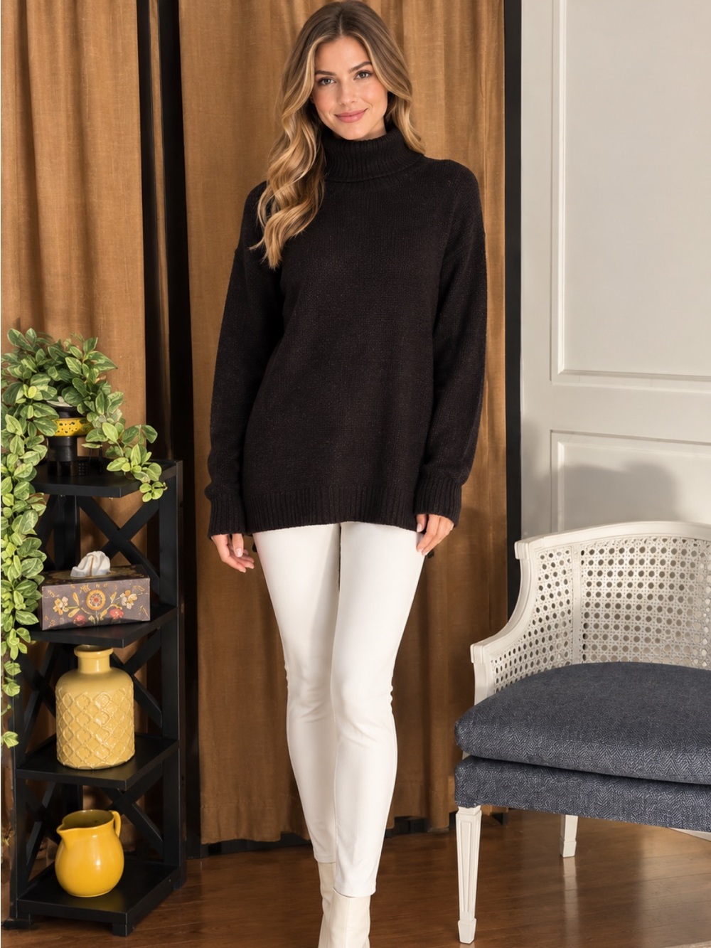 Design Lab Lord & Taylor Black Cowl Neck Sweater